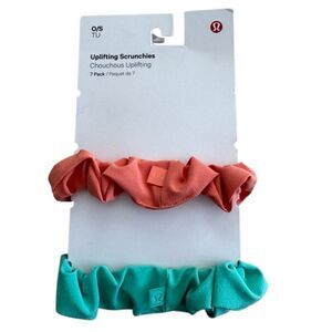 2 Lululemon Uplifting Scrunchies: Wander Teal and Coral Kiss NWOT